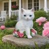 White Resin Cat Figurine for Garden and Shelf  Entryway Shelf Decorative Piece