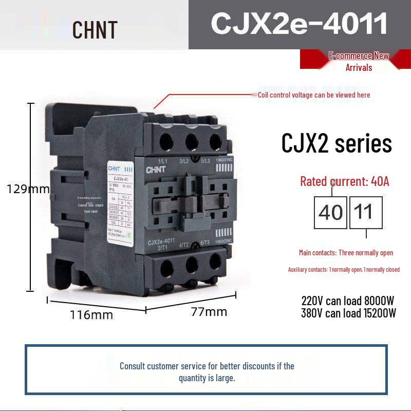 Chint CJX2 AC Contactor Series - 0910/1210/1810/2510/3210 (Voltage: 220V/380V/36V/24V)