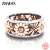925 Sterling Silver Sunflower Crystal Ring for Women Fashion Rings Jewelry Accessories