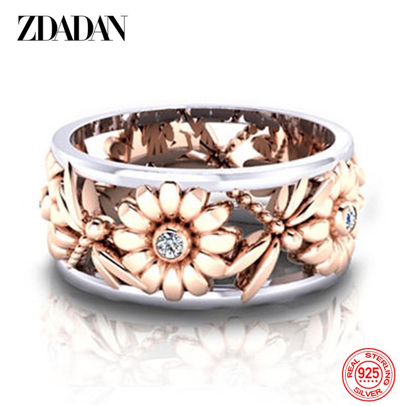 

925 Sterling Silver Sunflower Crystal Ring for Women Fashion Rings Jewelry Accessories 6