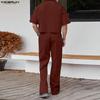 INCERUN Two Pieces Men Lapel Short Sleeve Cropped T-shirts Long Pants Sets Suits