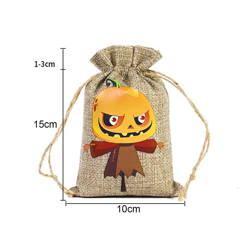 2PCS 10*15cm Halloween Gift Bag Cartoon Pattern Linen Candy Cookies Bag Festival Supplies Packaging Drawstring Bundle Bag