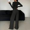 Spring and Autumn Suit Long-sleeved One-button Solid Color Tight-fitting Blouse and Long Pants Two-piece Women