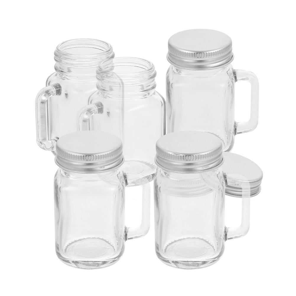 6pcs Clear Glass Mason Jars With Handle Lid Glass Storage Bottles Jar For Beverage Juice Drink Dessert Jam Airtight Sealing
