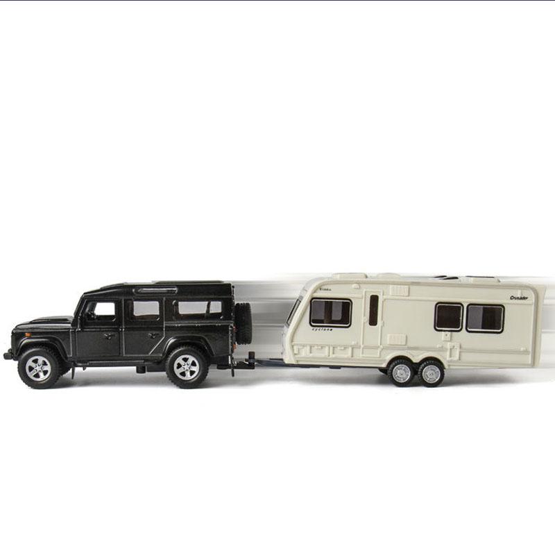 Simulation 1/32 Scale Land Rover Trailer RV Car Model Pullback Sound Light Caravans Model Diecast Toy Vehicle Children Boy Toy