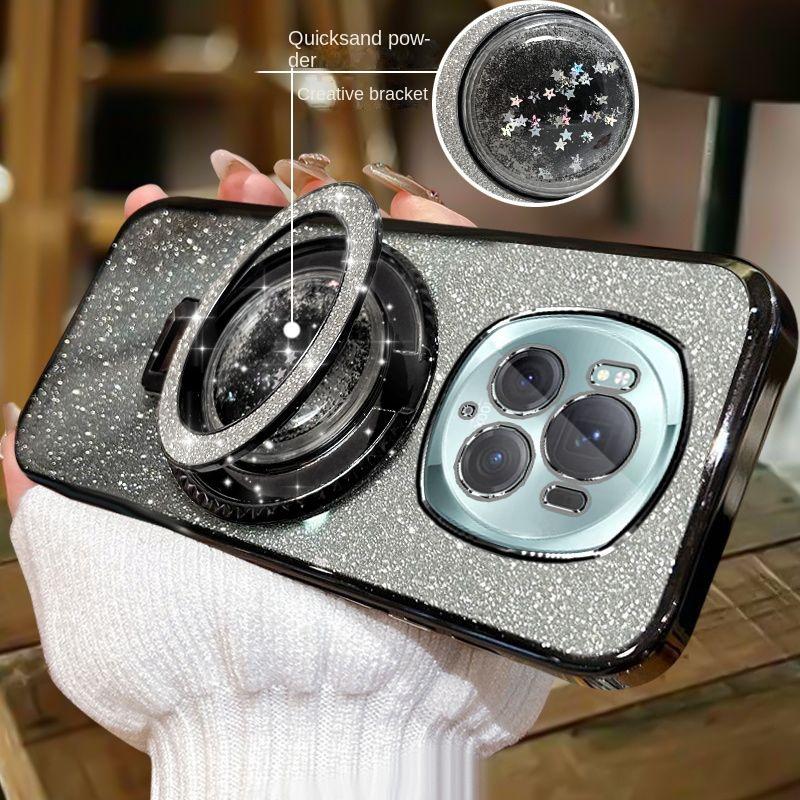 For Huawei Honor Magic 6 5 4 3 Pro Case Soft Bling Glitter Quicksand Ring Stand Protective Back Cover For Magic 5 6 Lite Shell
