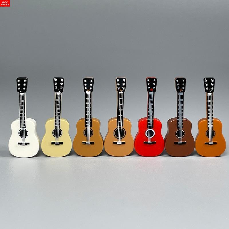 MOC Bricks Guitar Stand 4cm Figure Music Instruments Building Blocks DIY Dolls Toys For Children Gifts