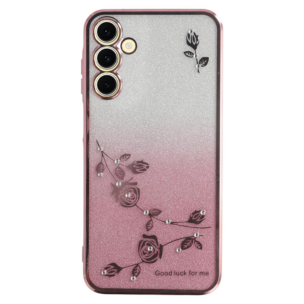 KADEM Cell Phone Case for Samsung Galaxy A14 5G/A14 4G,Gradient Glitter Powder Rhinestone Decor Flower Pattern TPU Cover Shell