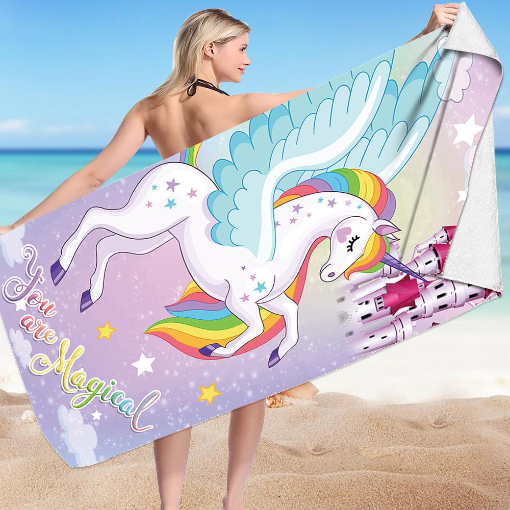 Cute Unicorn Series digital-printed polyester Superfine fiber double-sided fleece Beach vacation bath towel, beach towel