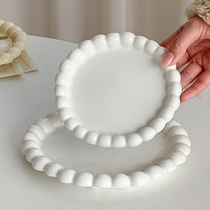 Ins Style Beaded Dessert Plate French Western Food Plate Ceramic Breakfast Plate Ornaments Poses Ceramic Dishes