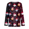 Women's Fashion Casual Slit Hem Round Neck Long Sleeve Loose Christmas Printed T-Shirt Ladies Top