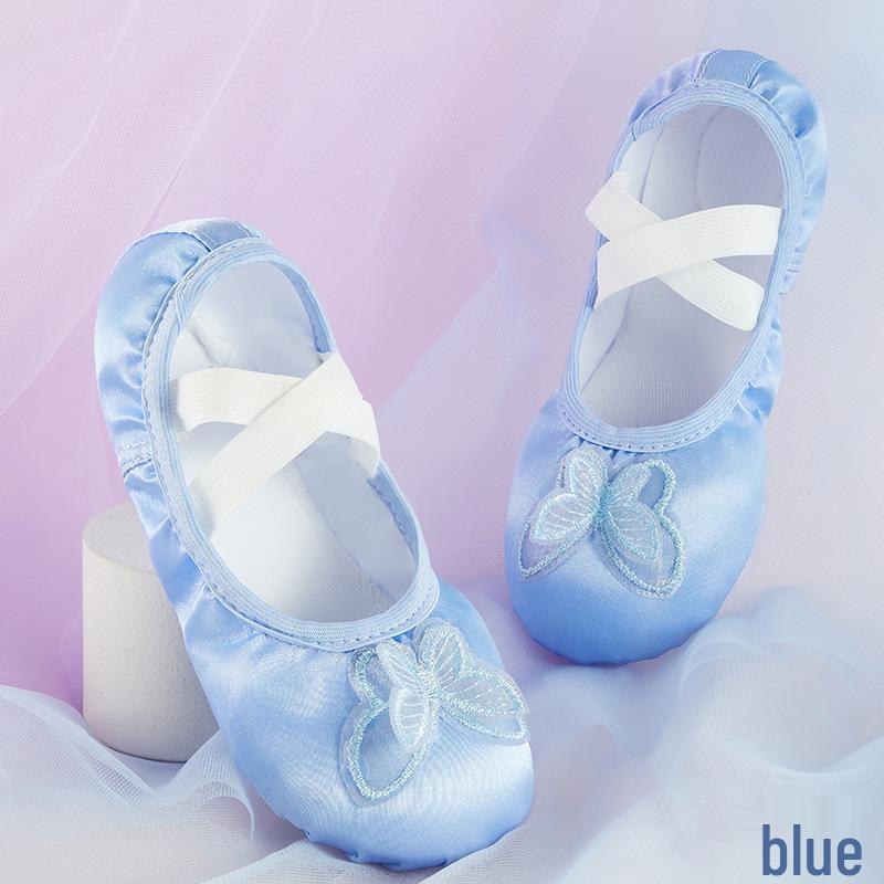 

Girls Satin Ballet Shoes with Soft Sole and Embroidered Butterfly for Training 26