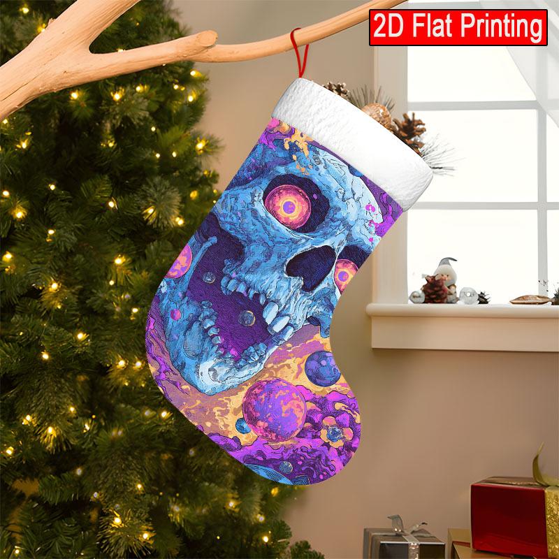 Christmas Decoration Fireplace Hanging Stocking 1pc Gothic Purple & Black Skull Christmas Stocking with Glowin