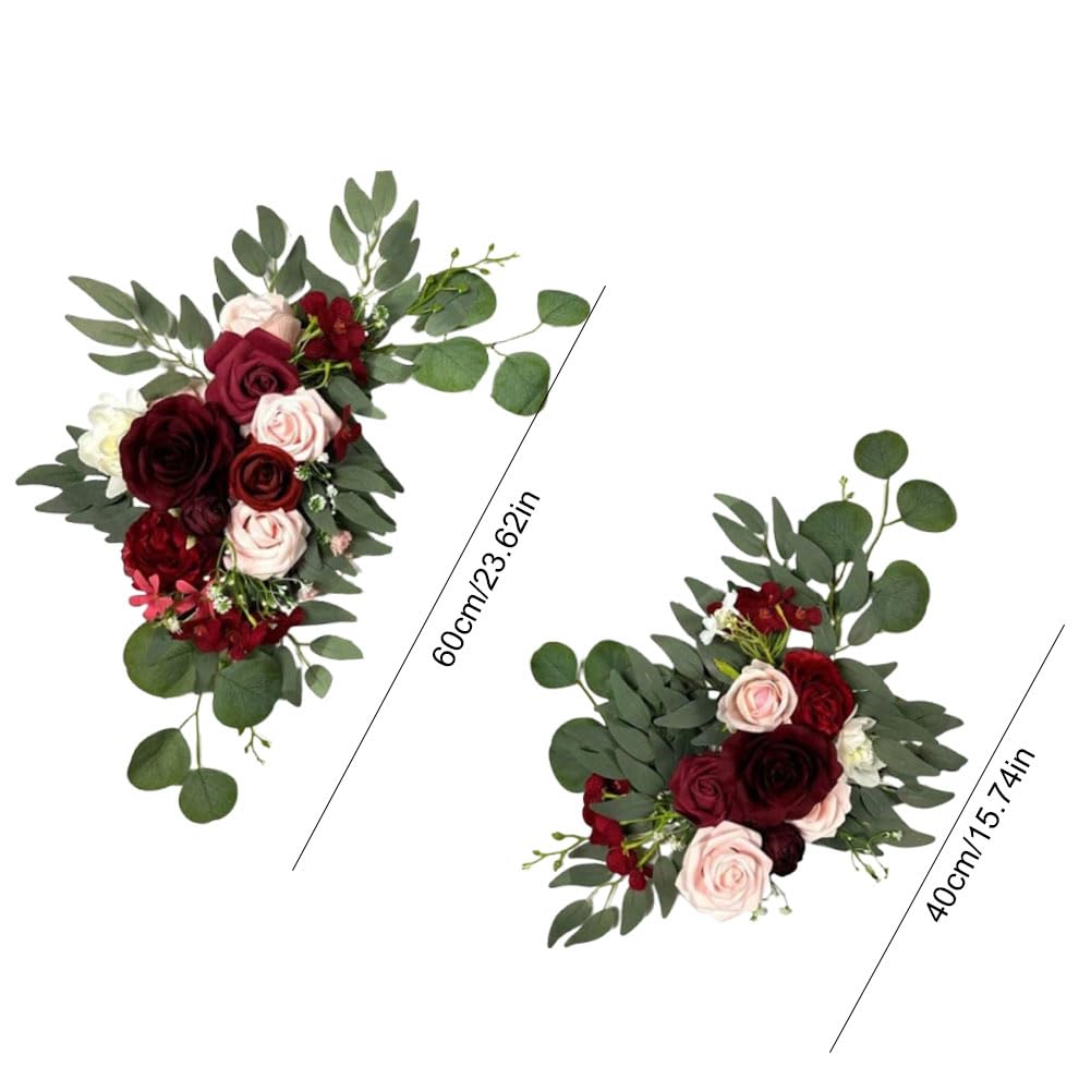Wedding Arch Faux Flower Swag Set of 2 - Artificial Silk Rose Floral Garland with Eucalyptus Greenery for Ceremony Arch Welcome Sign Backdrop