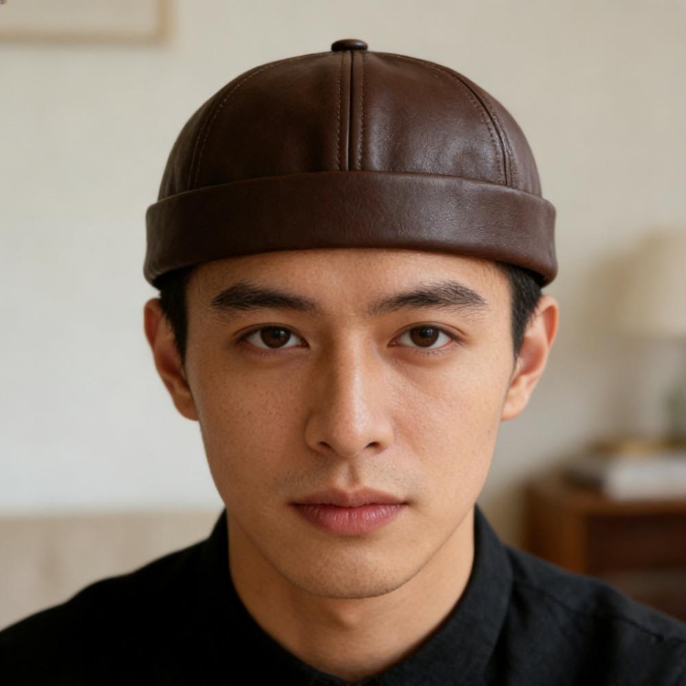 Регульована капелюх-шкірка дині Шкіряний модний кепка Модний без полів Кругла капелюх-власник Вуличний стиль