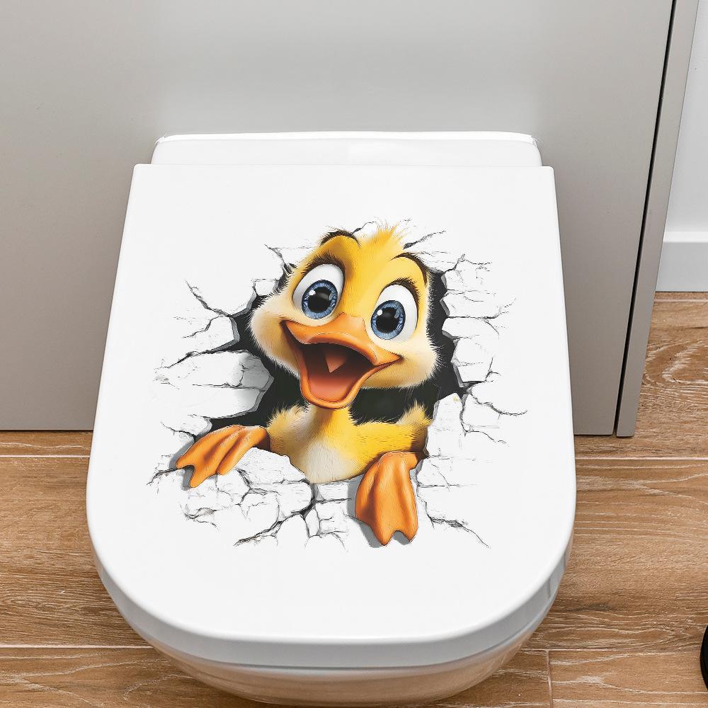 Cartoon Duckling Peek-a-Boo Toilet Seat Sticker Bathroom Decor Self-Adhesive Removable Decal