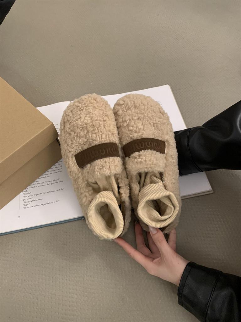 Evening wind fluffy shoes women's outer wear 2025 autumn and winter new Mary Jane plush single shoes soft sole plush warm cotton shoes