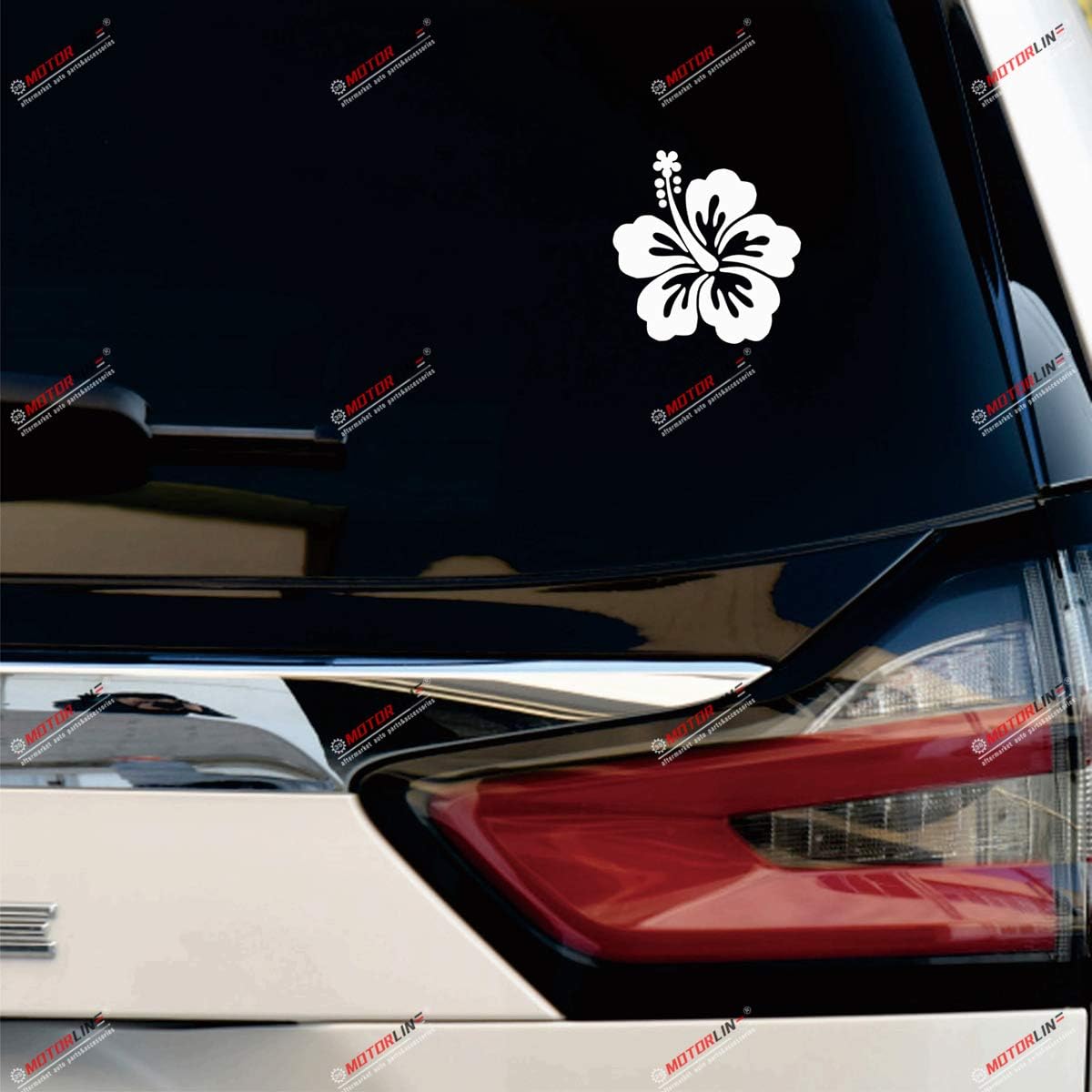 Hibiscus Flower Hawaii Hawaiian Vinyl Decal Sticker - 3 Pack White, 2 Inches, 3 Inches, 5 Inches - No Background for Car Boat Laptop Cup Phone