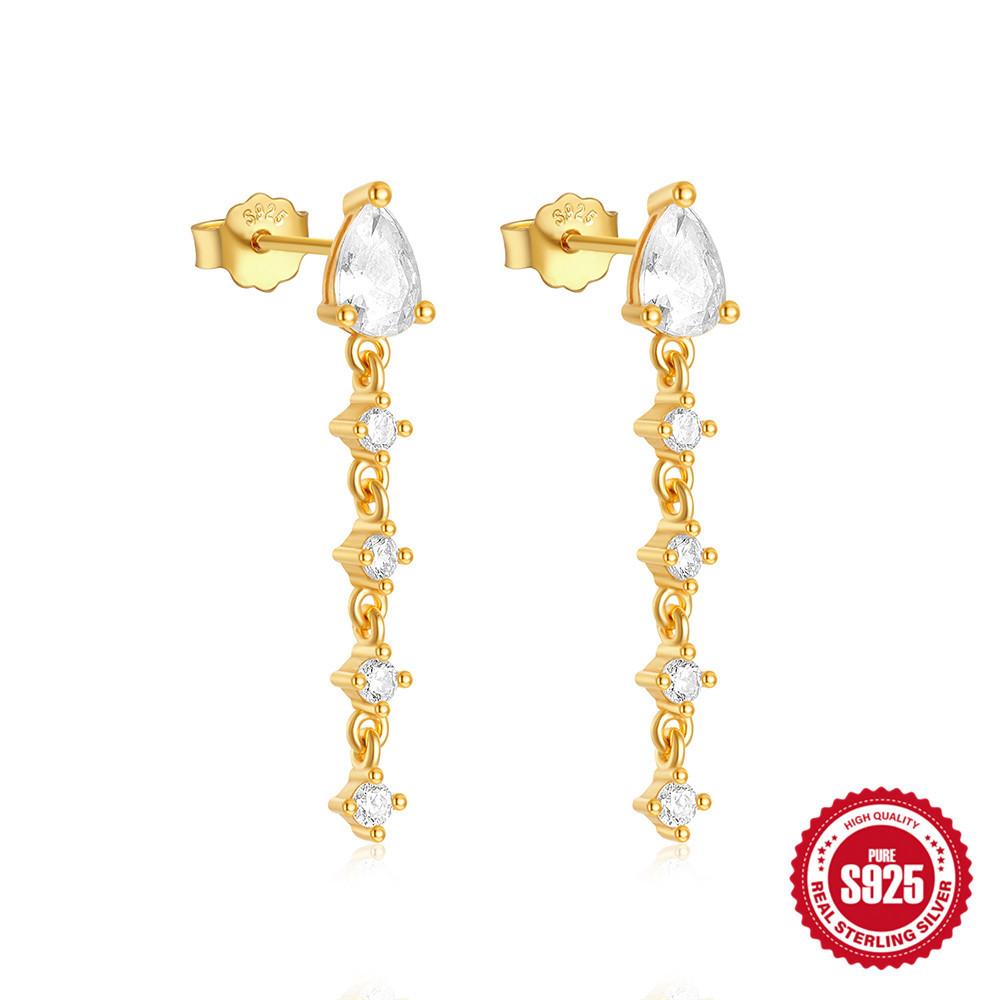 Stilvolle und schlichte S925 Sterlingsilber Geometrische eiförmige Wassertropfen Pferdeaugenkette, Mit Diamanten besetzte Ohrstecker, Ohrringe.