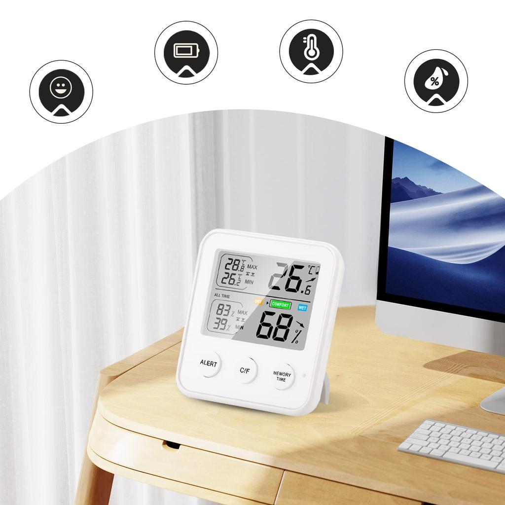 Hygrometer Innenfeuchtigkeit mit LCD-Display, Echtzeitüberwachung und Speicherfunktion, Digital & Hygrometer für Innen & Außen