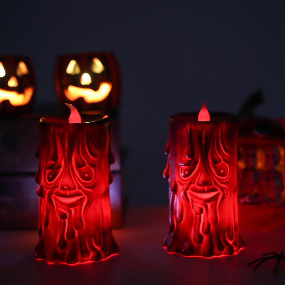 LED Halloween Candle Lamp with Pumpkin, Tree, Demon, and Ghost Decorations - Small Night Light