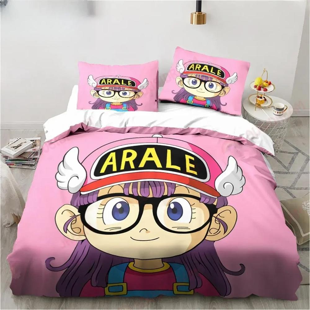 New Cute Cartoon Dr SSlump Arale Anime Bedding Collection Linen King Twin Double Child Bedding Collection Mircofiber Or Polyester Duvet Cover