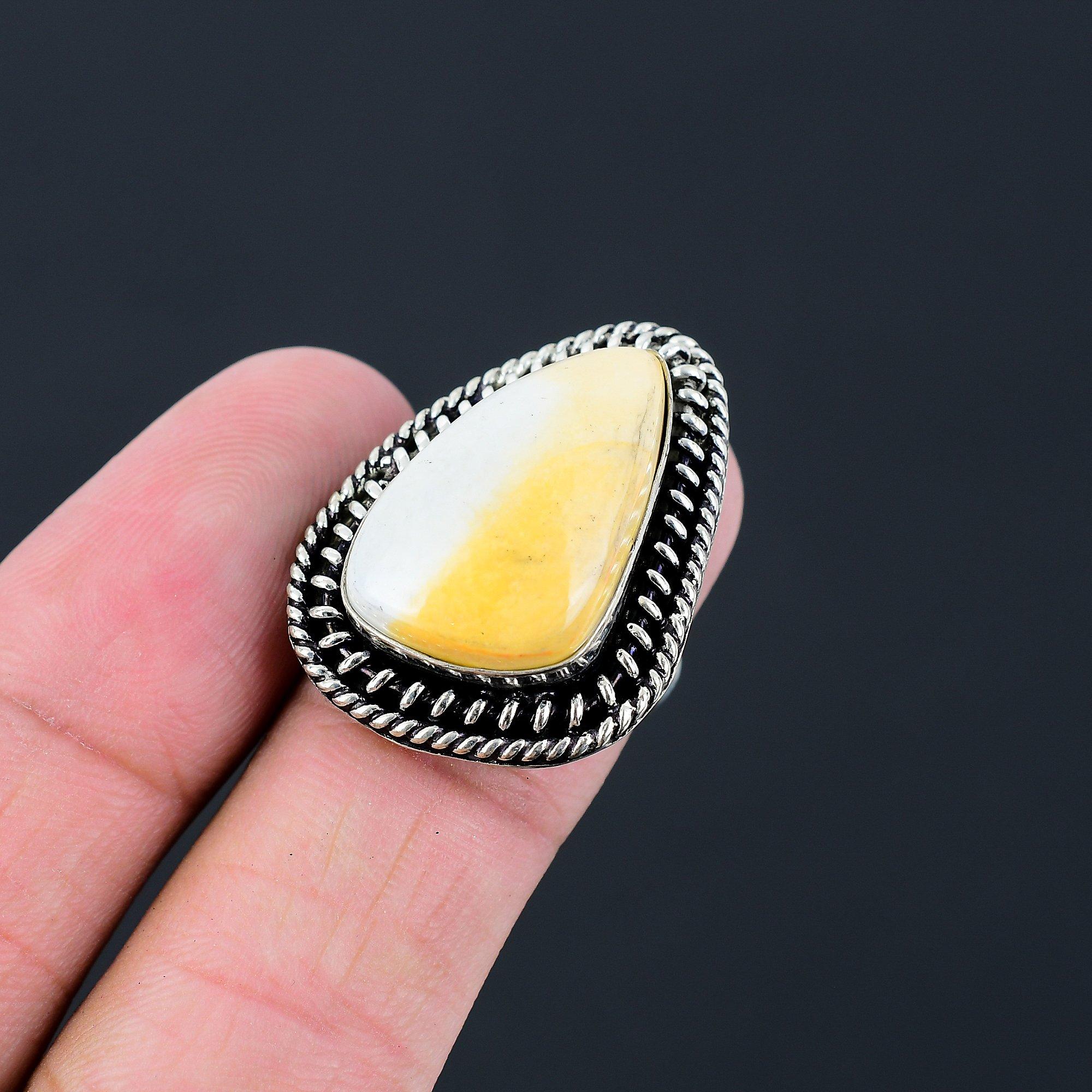 Pear Mookaite Stone 925 Silver Anniversary Boho Solitaire Sister Ring Size 7.5 7.5