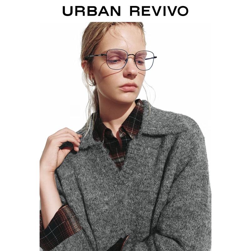 UR 2025 Women's Simple Grey Short Loose Knit Sweater