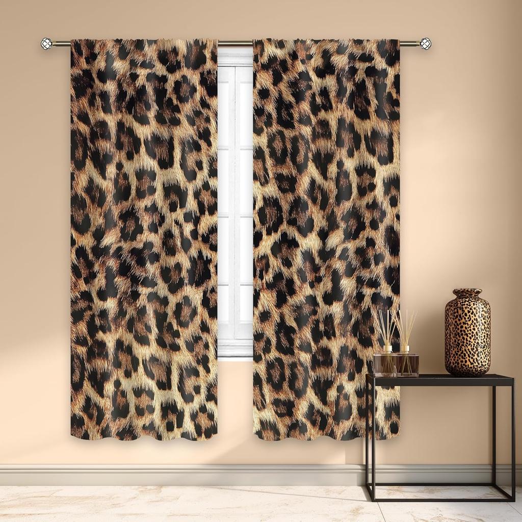 Modern Pink Bow Leopard Print Curtains Preppy Girly Cheetah Cute Pretty Sweet Girls Art Printed Retro Fashion Curtain Polyester With Rod Pocket