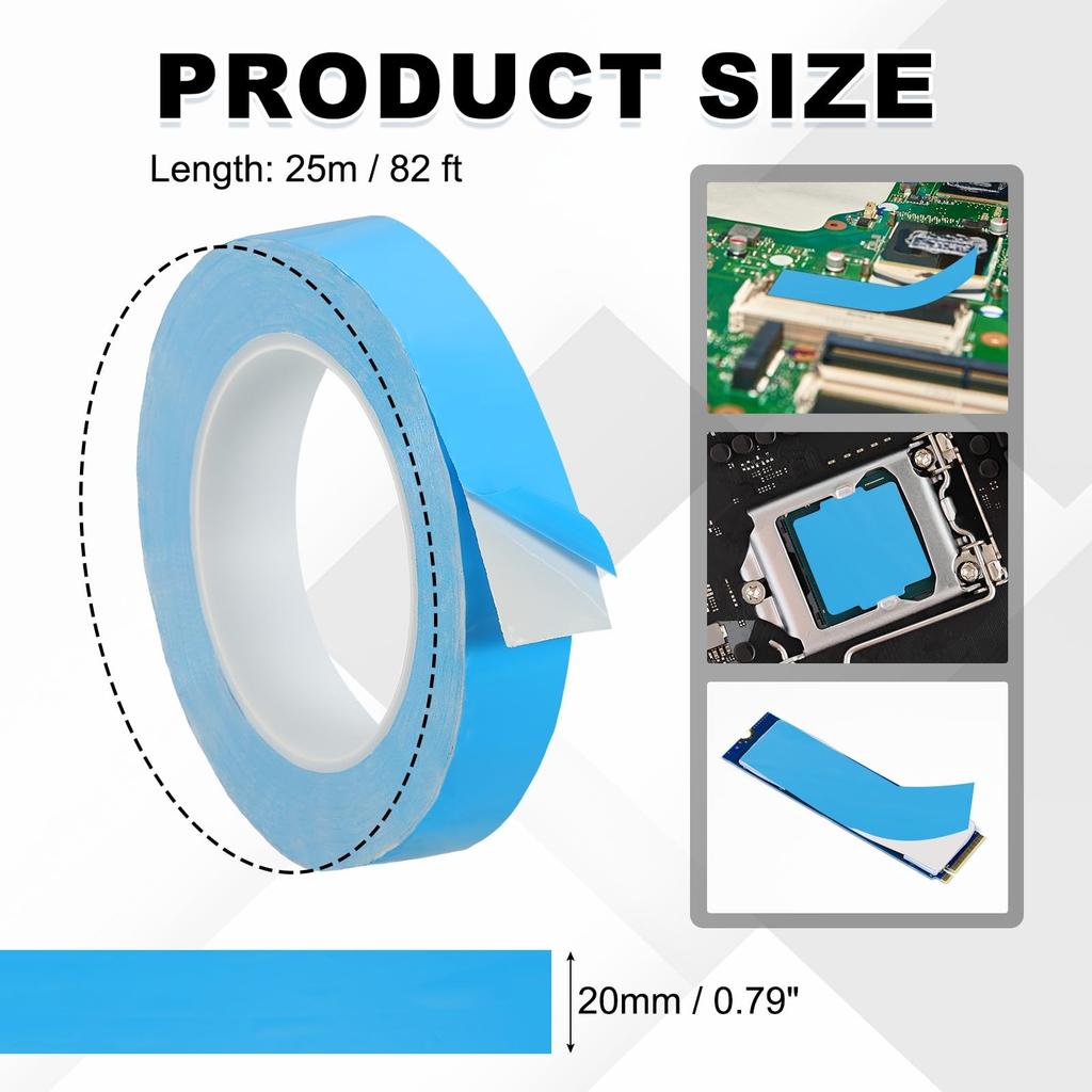 PATIKIL Thermal Conductive Double-Sided Tape, 25m x 20mm x 0.2mm, for Heatsink LED GPU Modules, Computer CPU IC Chips, Blue