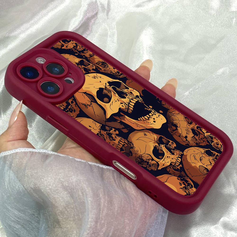 JT228 Eerie Overlapping Skull for iPhone 17 16 15 14 13 Pro Max Samsung S26 S25 Ultra A17 A16 A07 A56 A36 A26 Xiaomi 15T Redmi 15c 14C 13C Soft Case