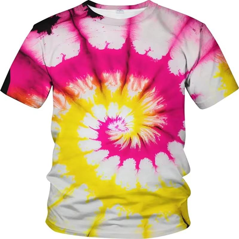 Printed Splash-Ink Graffiti T-Shirt For Men Colorful Pattern T Shirts Summer Harajuku Casual Personality Round Neck Tees Tops