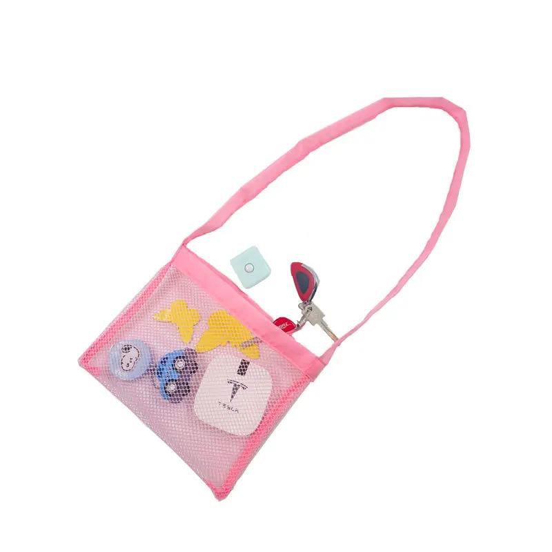 Mesh Beach Bag for Kids Toy Organizer Net Zipper Adjustable Shoulder Strap Storage Pouch Child Shell Collecting Bag Round Bucket