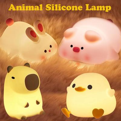 Lumină de noapte cu LED Iepure drăguț Animal din desene animate Lampă din silicon Decor cameră pentru copii Senzor tactil Lumini de somn reîncărcabile prin USB Cadouri pentru copii
