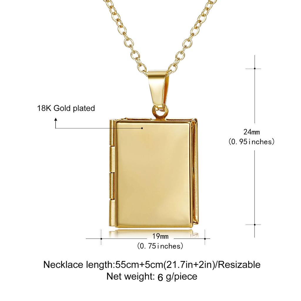 CJH 316L Stainless Steel Can Open Geometric Square Phase Box Necklace Pendant Novelty Gifts for Couples Engraved Jewelry