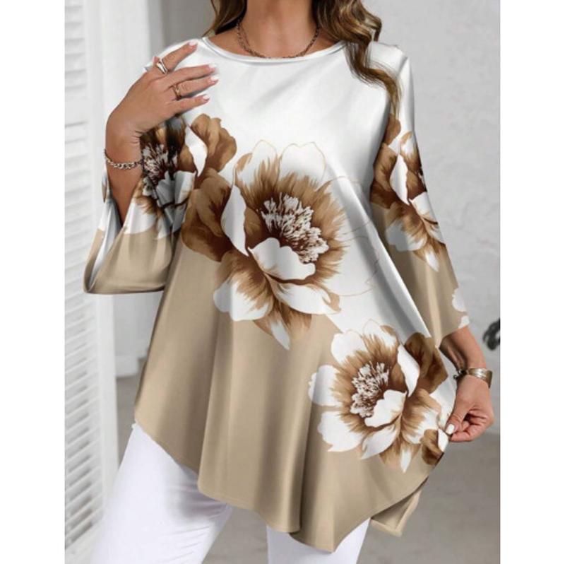 T-shirt Casual da Donna Taglie Forti, Blusa Stampata Girocollo, Abbinabile a Tutto, Primavera Estate 2026