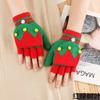 Winter Cute Girls Christmas Gloves Kids Warm Cartoon Gloves Students Fingerless Writing Gloves with Flip Cover 7-13Y