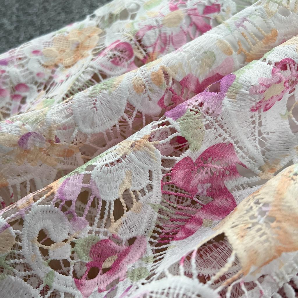 Elegant Lace Printing Formal Dresses Women Lapel Single-breasted Hollow Out Belt Slim Temperament Summer Dress