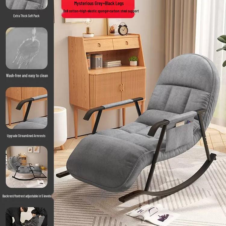 Single Red Recliner: Lazy Sofa Rocking Chair for Adults - Tech Fabric, Home & Balcony Leisure, Convertible To Lounger