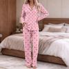Women's Fashion Print Pajama Set Long Sleeve Button Down Top and Pants with Pockets V-Neck Set