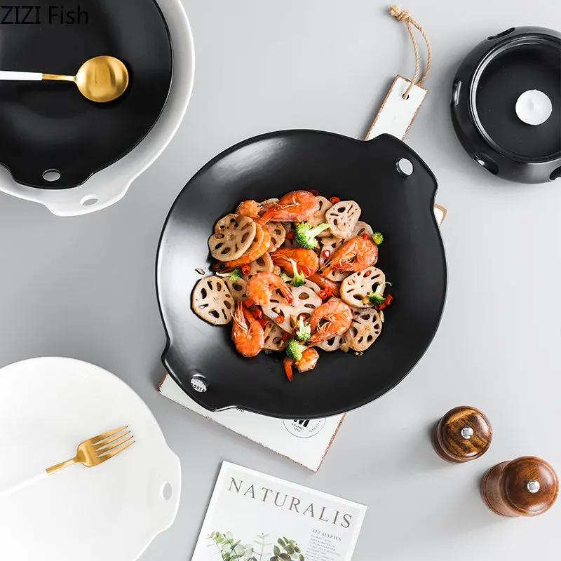 Heatable Insulated Plate Restaurant Main Dish Plate Japanese Ceramic Shouxi Barbecue Plate Creative Home Kitchen Steak Tableware