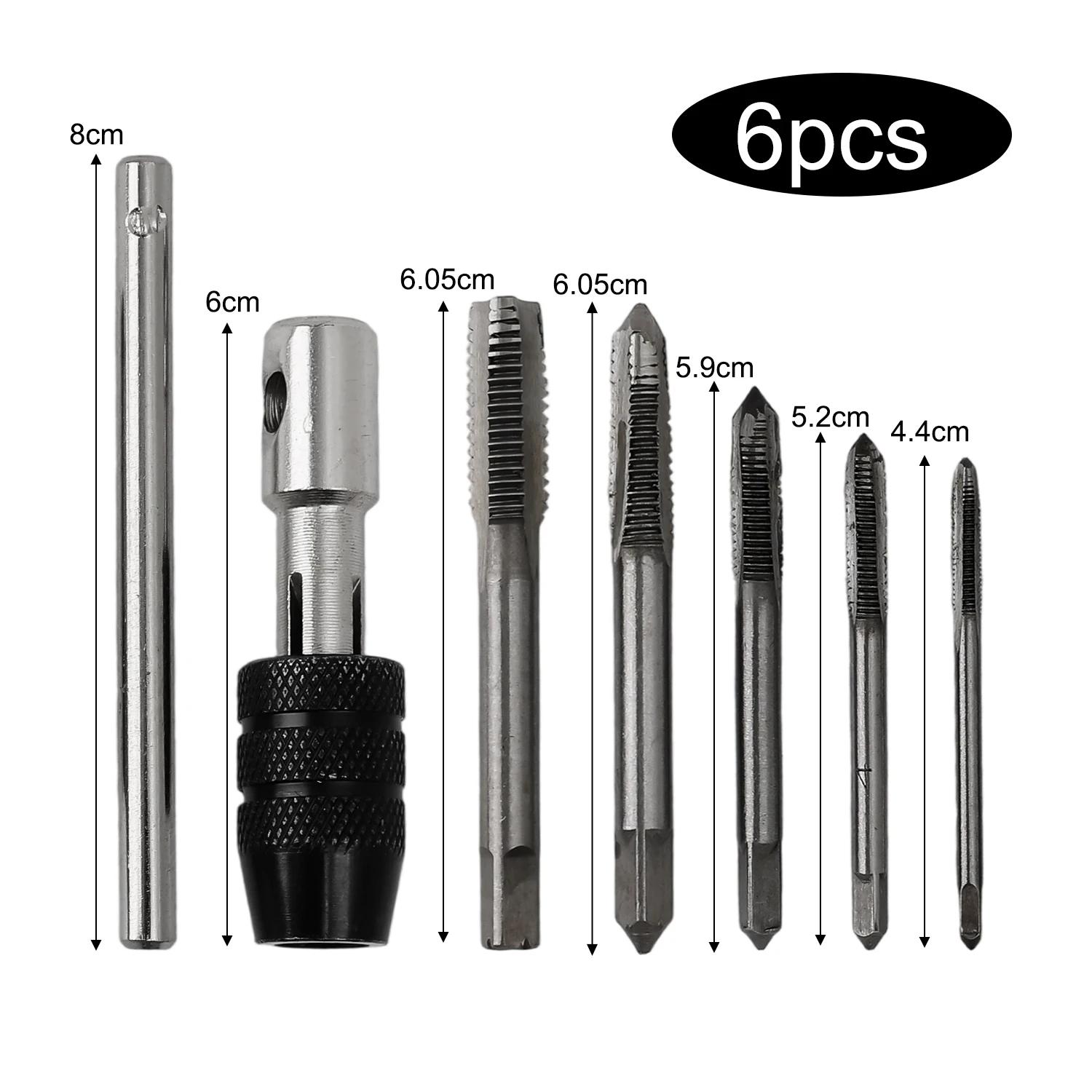 

Набор гаечных ключей с Т-образной рукояткой M3/M4/M5/M6/M8 из углеродистой стали, ручные метчики, рукоятки для легкого использования, станок для нарезания резьбы, резьбовые пробки, сверла 6pcs(1 set) серебряный