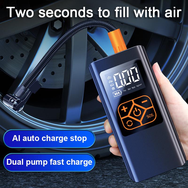 Pompă de aer pentru mașină fără fir de 4000 mAh, mini pompă electrică portabilă pentru anvelope, compresor de aer, afișaj digital portabil, pompă de încărcare, iluminare