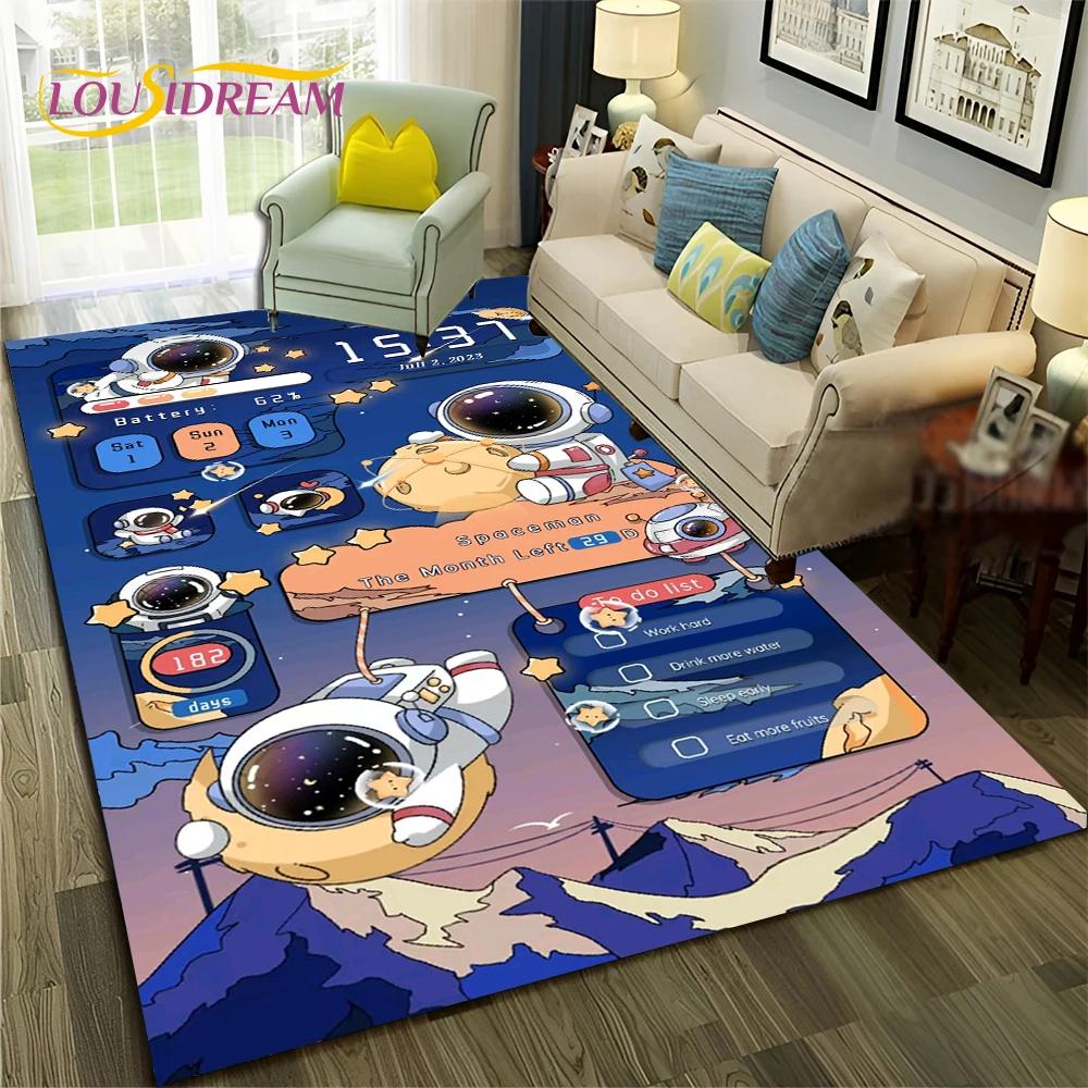 Outer Space Astronaut Planet Cartoon Carpet Rug for Home Living Room Bedroom Sofa Doormat Decor,Kid Area Rug Non-slip Floor Mat
