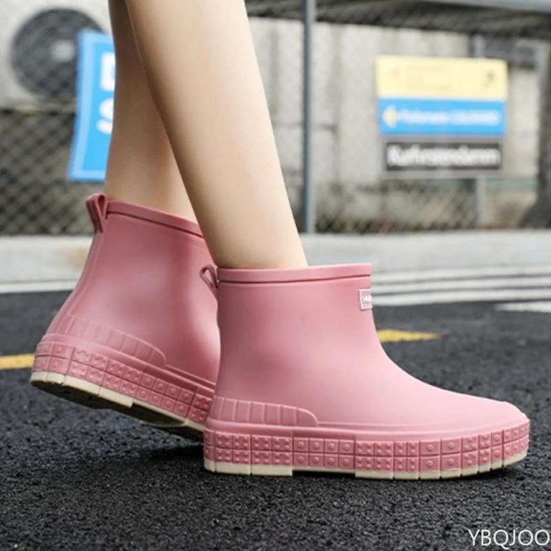 Women's new rain Shoes Fashion anti slip rubber shoes Lightweight waterproof rain boots Solid color ladies work Boots Zapatos
