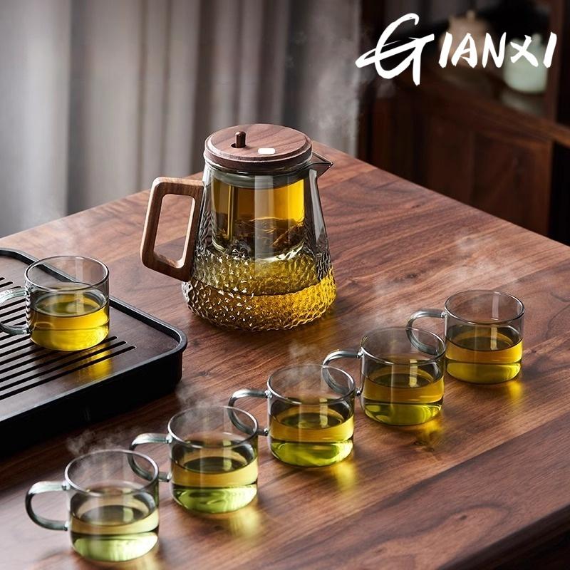 GIANXI Holzgriff Fließende Teekanne Teetrennung Teekanne Haushalt Hochtemperatur Glas Innentank Filtertopf Kung Fu Teegeschirr