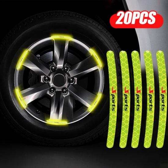 20Pcs Sports Reflective Sticker Wheel Hub Rim Stripe Decal Strip Car Accessories