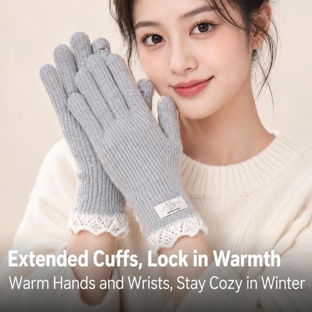 Warm Winter Open Tip Touch Screen Gloves One Size Long Knitted Gloves  For Students