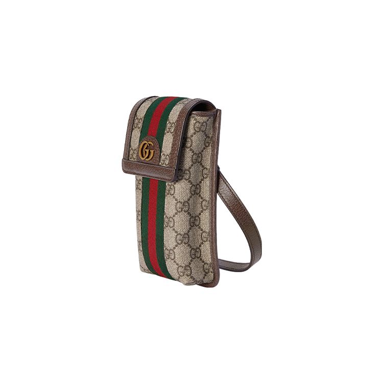 Gucci Ophidia Removable Adjustable Shoulder Strap Canvas Crossbody Phone Bag Mini Men Bags Beige Ebony 746307-96IWT-8745