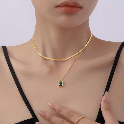 Collier en acier titane pour femmes, double pendentif en cristal géométrique, collier magnifique et délicat